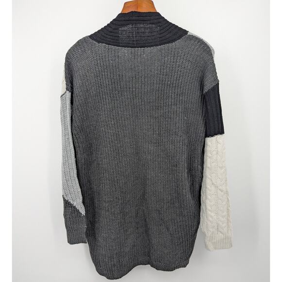 New Directions Cardigan XL Black Gray Colorblock Patchwork Sweater NWT Oversized - Picture 3 of 5